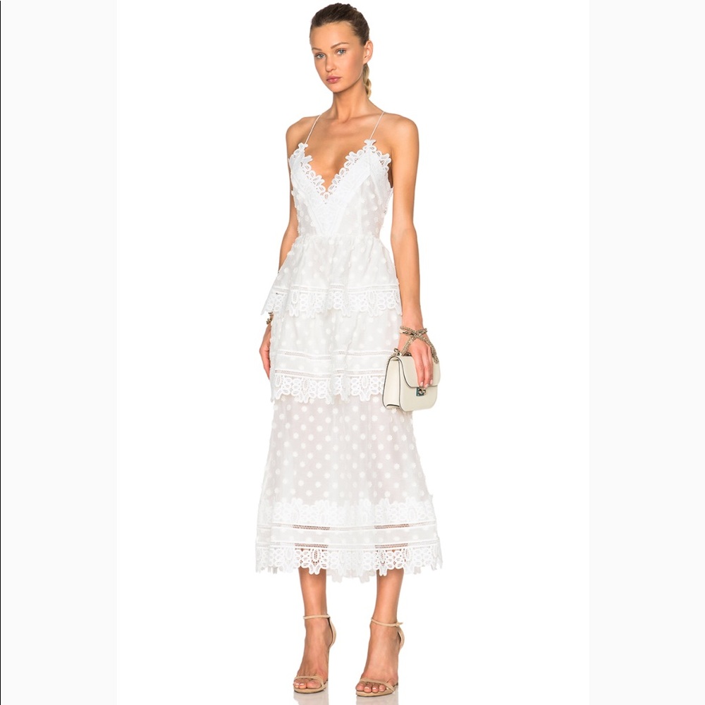 ♦️ (SOLD) - Self Portrait Ivy Lace Trim Midi Dress - Picture 2 of 8